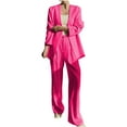 thumbnail image 3 of Dazajoo Limited Time Deal Blazer Sets Women 2 Piece Outfits Dressy Open Front Long Sleeve Lapel Jacket Suits with Wide Leg Pants Fall Winter Lightweight Lounge Suits,Hot Pink,M, 3 of 7
