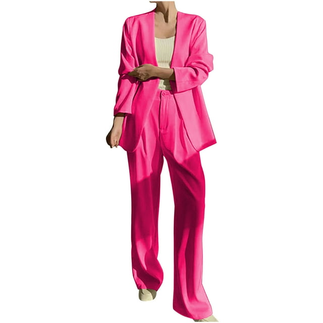 Timegard Ensemble 2 Pcs pour Femmes Veste à Boutons Col en V Ouvert devant Pantalon Grand Blazer pour Bureau