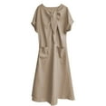 thumbnail image 5 of Zyloft Plus Size Dresses for Women Tie-Neck Short Sleeve Fashion Loose-Fit Solid Color Long Dress with Pockets Brown L, 5 of 7