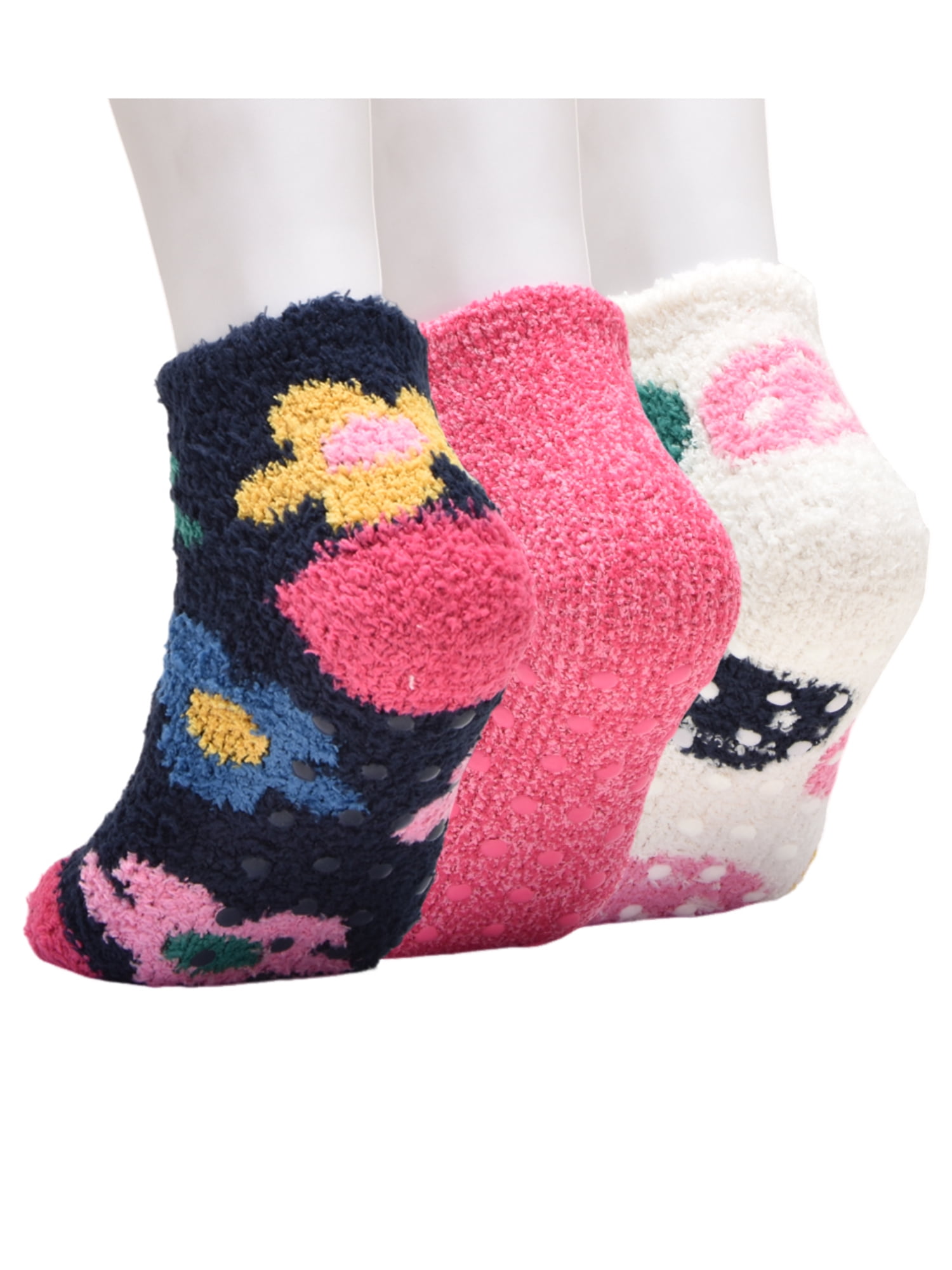 Wonder Nation Girls Flower Icon Cozy Ankle Socks, 3-pack, Size Large (Shoe Size 3-9)