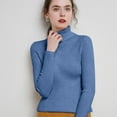 thumbnail image 2 of Yuanlong Womens Sweaters Solid Color Long Sleeve High-Neck Ribbed Knitwear Sweater Fall Winter Layering Warm Loose Ladies Pullover Tops, 2 of 4