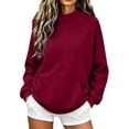 thumbnail image 2 of Mock Neck Sweatshirt Women 2026 Baggy Sweater Womens Trending Clothes Tunic Tops Casual Oversized Sweatshirts Loose Fit Comfy Clothes for College Students Solid Lounge Fall Outfits with Pockets Wine, 2 of 4
