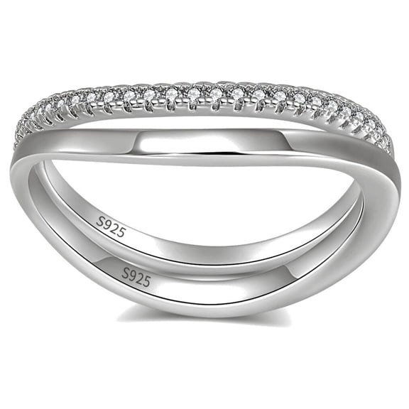 Thin Wedding Band Set for Women Sterling Silver CZ Eternity Bands Stackable by Ginger Lyne