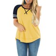 thumbnail image 5 of LANREMON Plus Size Tops for Women Summer Short Sleeve Loose T Shirts Casual Crew Neck Striped Yellow Women Blouse Tee Size 18 Plus, 5 of 5