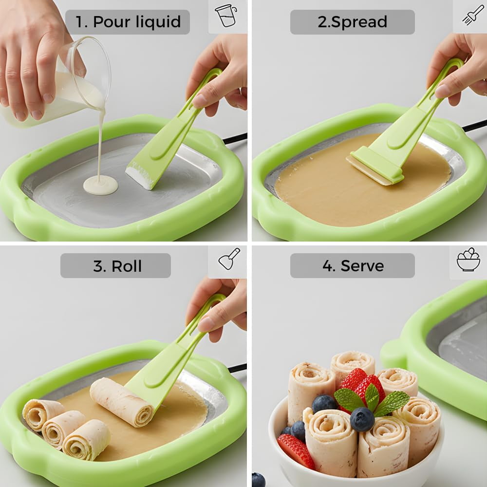 At-Home Rolled Ice Cream Maker Kit, Rolled Ice Cream Machine with 2 Scrapers, Instant Ice Cream Maker, DIY Homemade Ice Cream tray Ideal for Making Rolled Ice Cream Yogurt Sorbet Soft Serve(Blue)