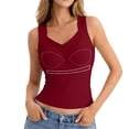 thumbnail image 4 of Women's V Neck Bodysuit with Built In Bra, Seamless Support Tank Top, Strapless Sleeveless Cami with Removable Pads for Everyday Wear, Backless Dress and Summer Outfits-Red, 4 of 7