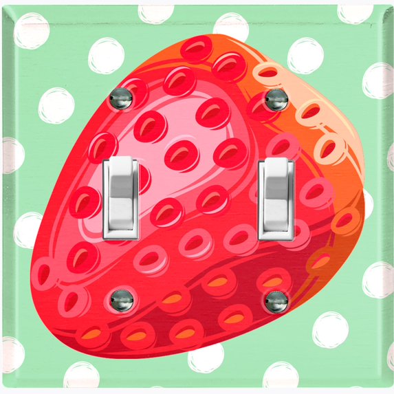 Metal Light Switch Plate Cover Ripe Red Strawberry Green Polka Dots FUT006