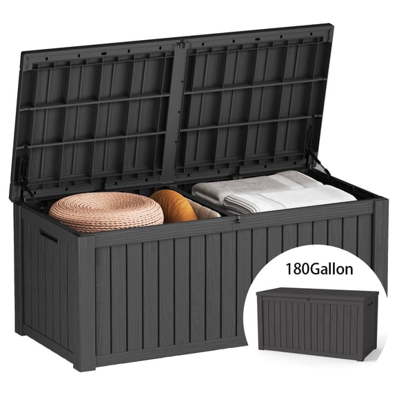 Decksplore 180 Gallon Deck Box, Lockable, UV-Resistant, HDPE Outdoor Storage Box Waterproof, Patio Storage Box for Bicycles, Skis, Tables (Black)