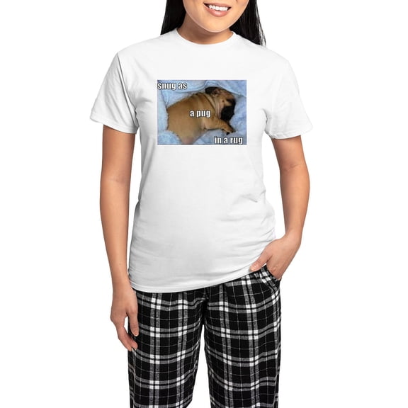 CafePress - Snug As A Pug In A Rug Women's Light Pajamas - Women's Short Sleeve Print T-Shirt and Pants Light Cotton Pajama Set