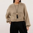 thumbnail image 2 of Teylalorva Women's Sweater Crew Neck Plain Long Sleeve Knit Pullover Essential Basic For Closet Khaki Size M, 2 of 5