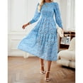 thumbnail image 2 of Women's Dresses Long Sleeve Flowy Casual Floral Maxi Dress Crew Neck Smocked Tiered Long Dress, 2 of 5