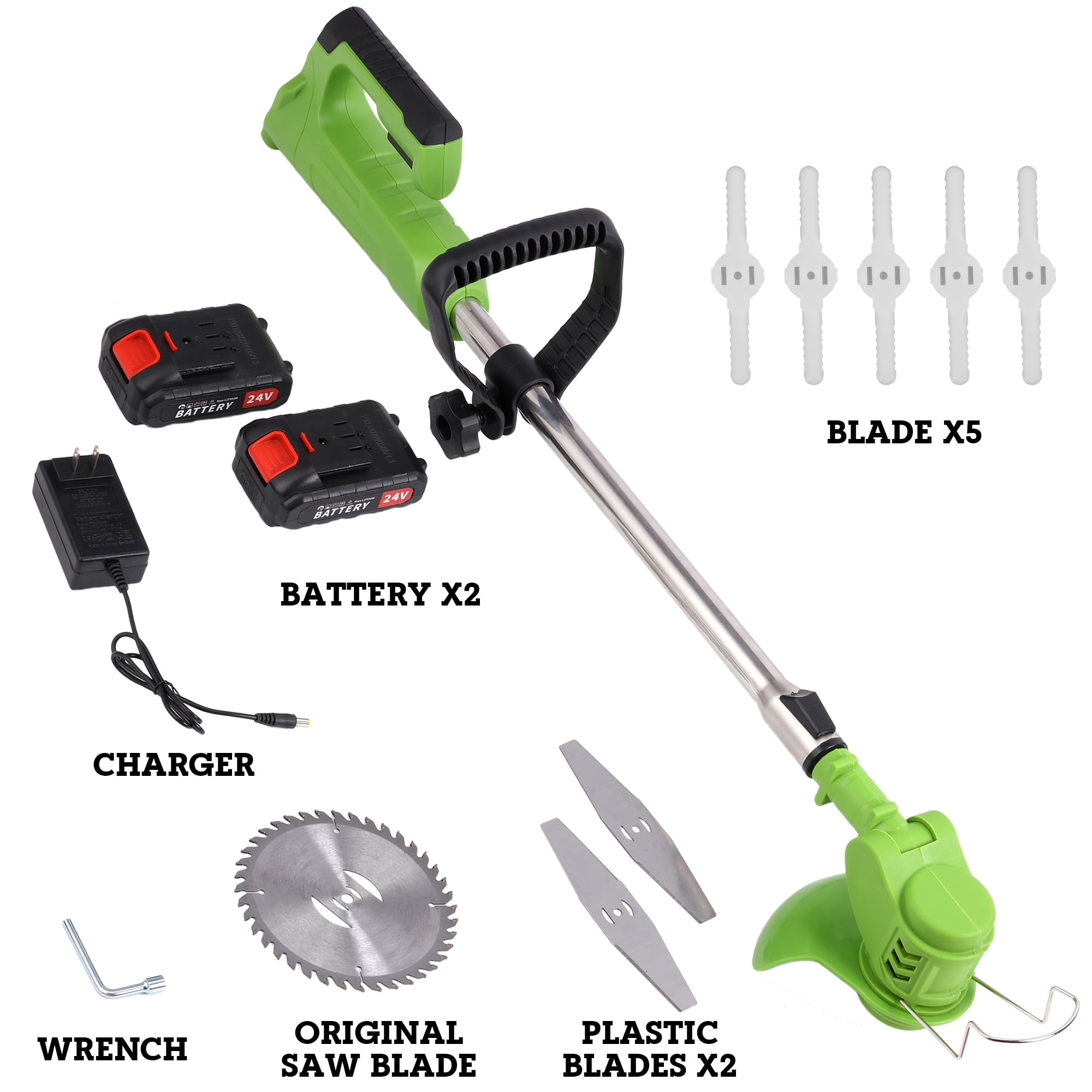 SAYFUT Electric Weed Lawn Eater Edger Grass String Trimmer Cutter 2 Battery 1 Charger Brush Cutter Blade