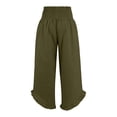 thumbnail image 3 of QHFBli Womens Wide Leg Linen Pants Smocked Elastic Waist Ruffle Hem Palazzo Pants Summer Loose Comfy Beach Pants with Pockets, 3 of 5