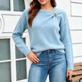 thumbnail image 6 of IUYRTFE Women Round Neck Solid Color Knit Sweater Loose Fit Long Sleeve Pullover Top for Fall Winter Casual Wear, 6 of 9