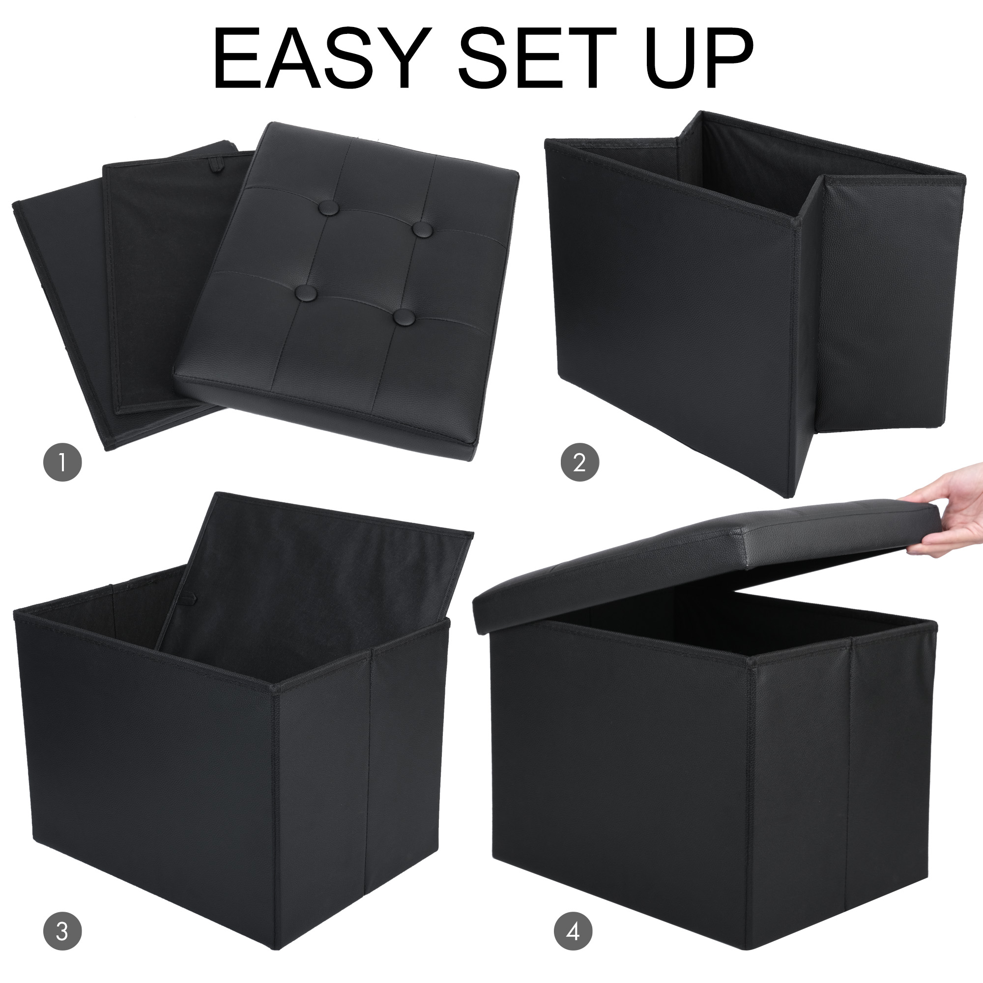 LotFancy 17" Storage Ottoman Cube, Black photo 7