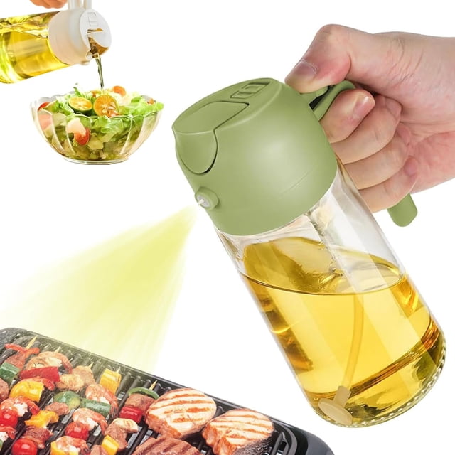Dispensador de aceite para rociador de cocina, dispensador de aceite 2 en 1 y rociador de aceite, botella de oliva para rociar y verter para cocina, botella de aceite de vidrio de 16 oz/470 ml para