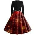 thumbnail image 4 of Christmas Dresses for Women Women's Casual Fashion Long Sleeve Christmas Graphic Printed Vintage Long Dresses with Square Neck for Holiday Party,Red,3XL, 4 of 5