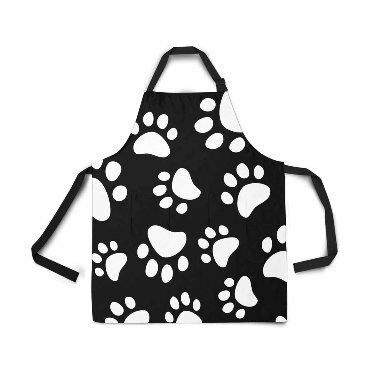 ASHLEIGH Black White Dog Cat Paw Footprints Seamless Pattern Apron for Women Men Girls Chef with Pockets Adjustable Bib Kitchen Cook Apron for Cooking Baking Gardening Pet Grooming Cleaning