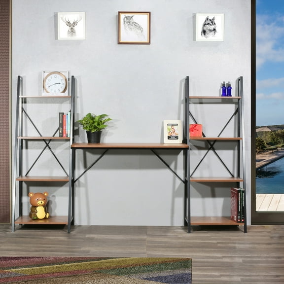 Davee Furniture Walnut Writing Desk with 2 Bookshelves