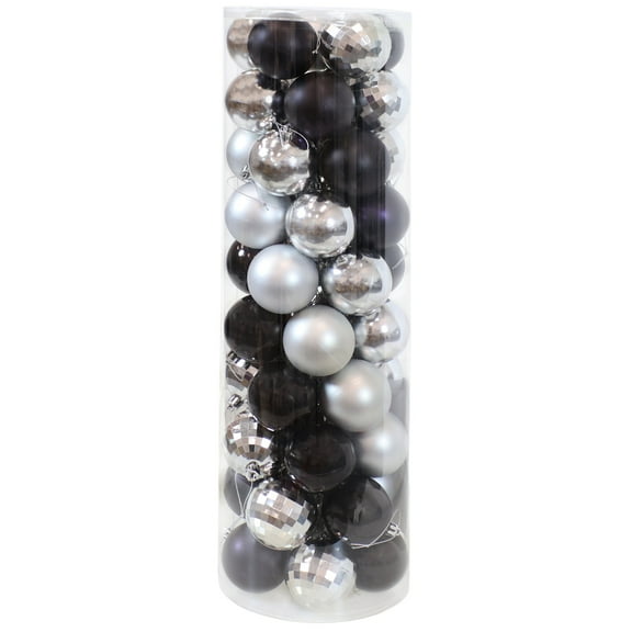 Sunnydaze Modern Holiday Black/Silver Plastic Christmas Ornament Balls, 50 Count