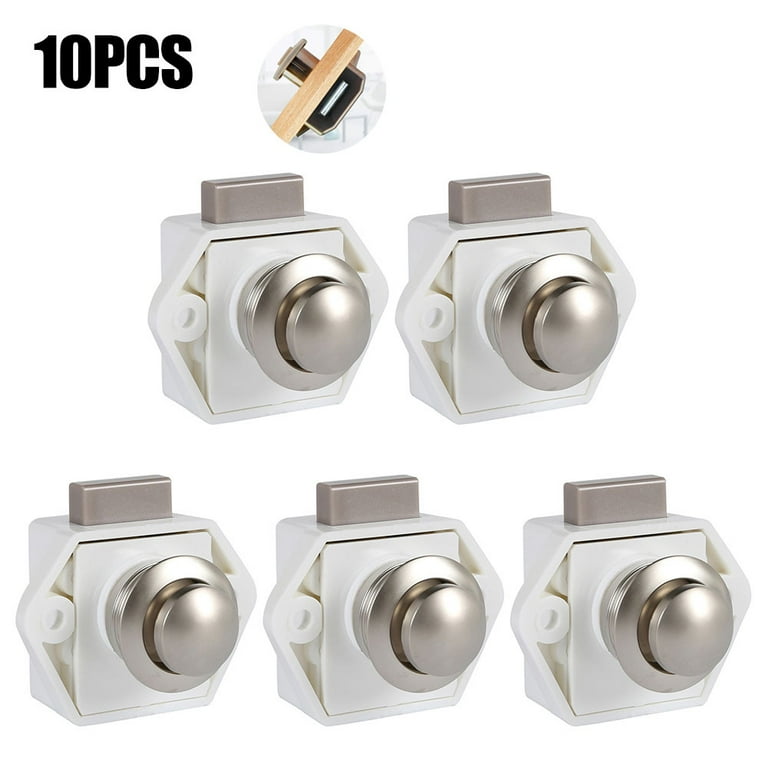 Pluokvzr 5X Push Button Latch Cabinet Door Catch Keyless Cupboard Locks for RV Yachts Motorhome Camper Caravan, Adult Unisex, Size: 5pcs