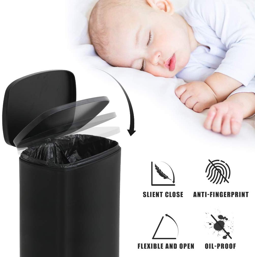 YRLLENSDAN Garbage Can 13 Gallon Tall Kitchen Trash Can with Lid Stainless Steel Trash Can 13 Gallon Kitchen Foot Step Trash Cans for Kitchen Office Bedroom Bathroom