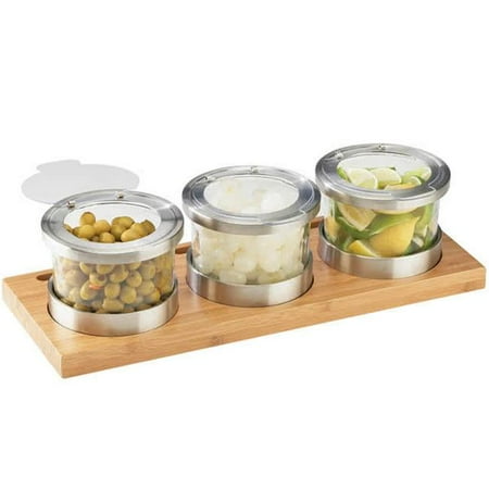 

Cal Mil 1850-4-60HL Mix Bamboo Jar Dispenser Small Hinge Lids - Brown