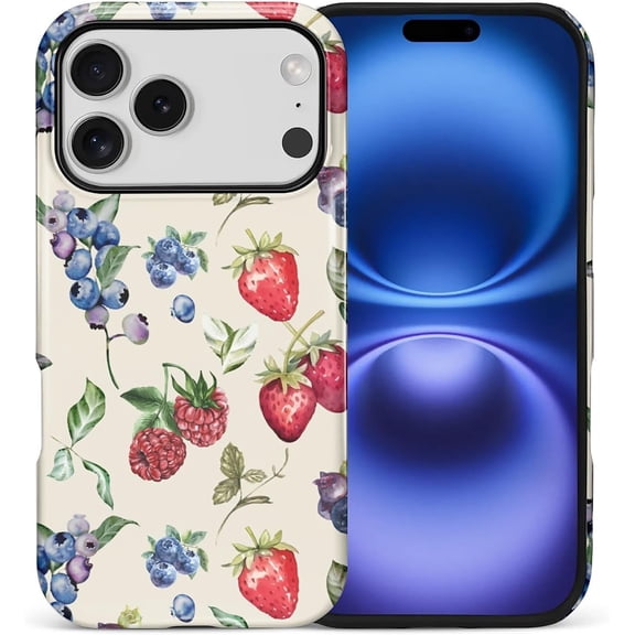 Case for iPhone 17 Pro, Lovely Phone Case for Girls Women, Scratch Resistant Shockproof Protective Cover-Berries Cute