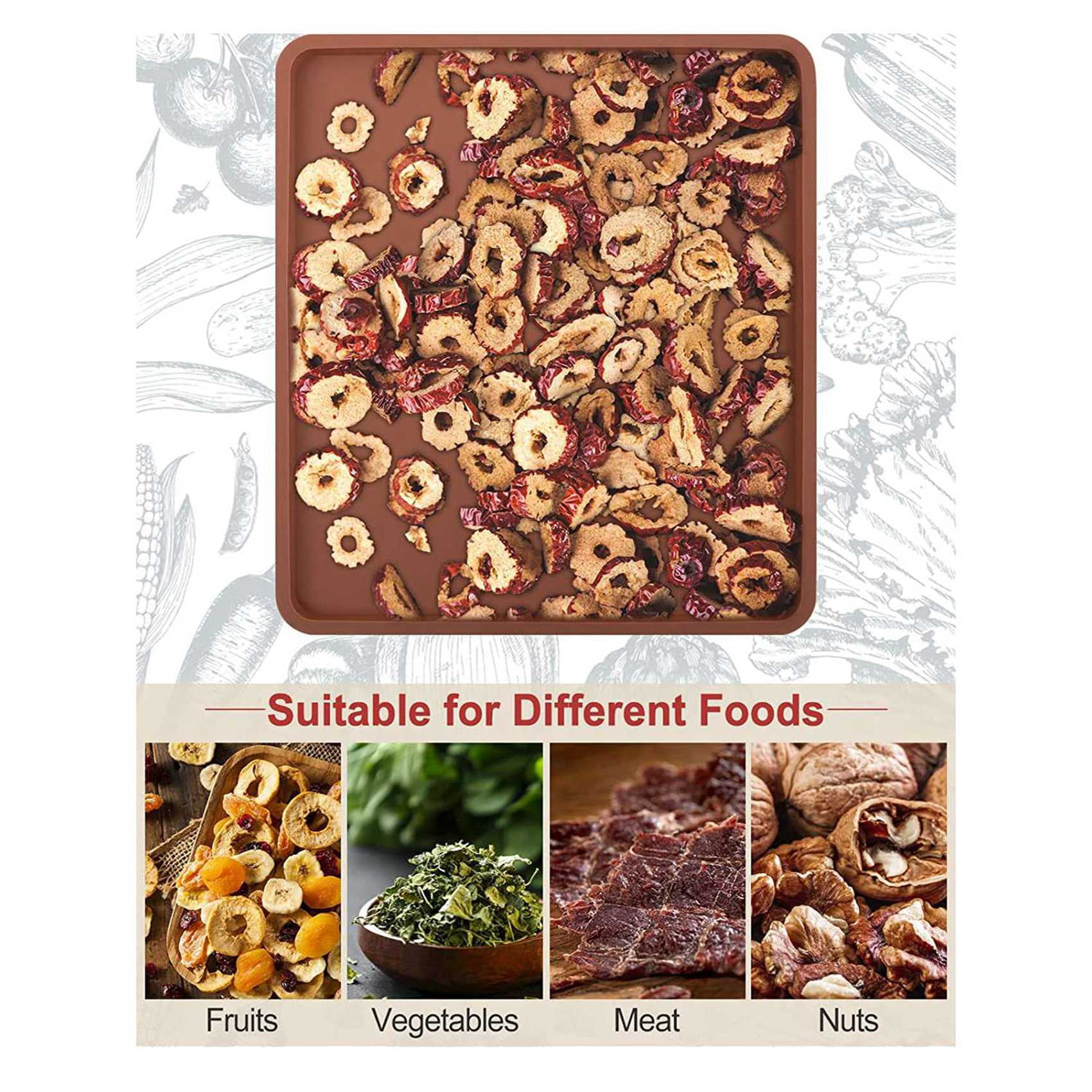 12PCS Silicone Dehydrator Mats with Edge - Silicone Sheets Compatible , Nonstick Silicone Tray Liner, High Temperature
