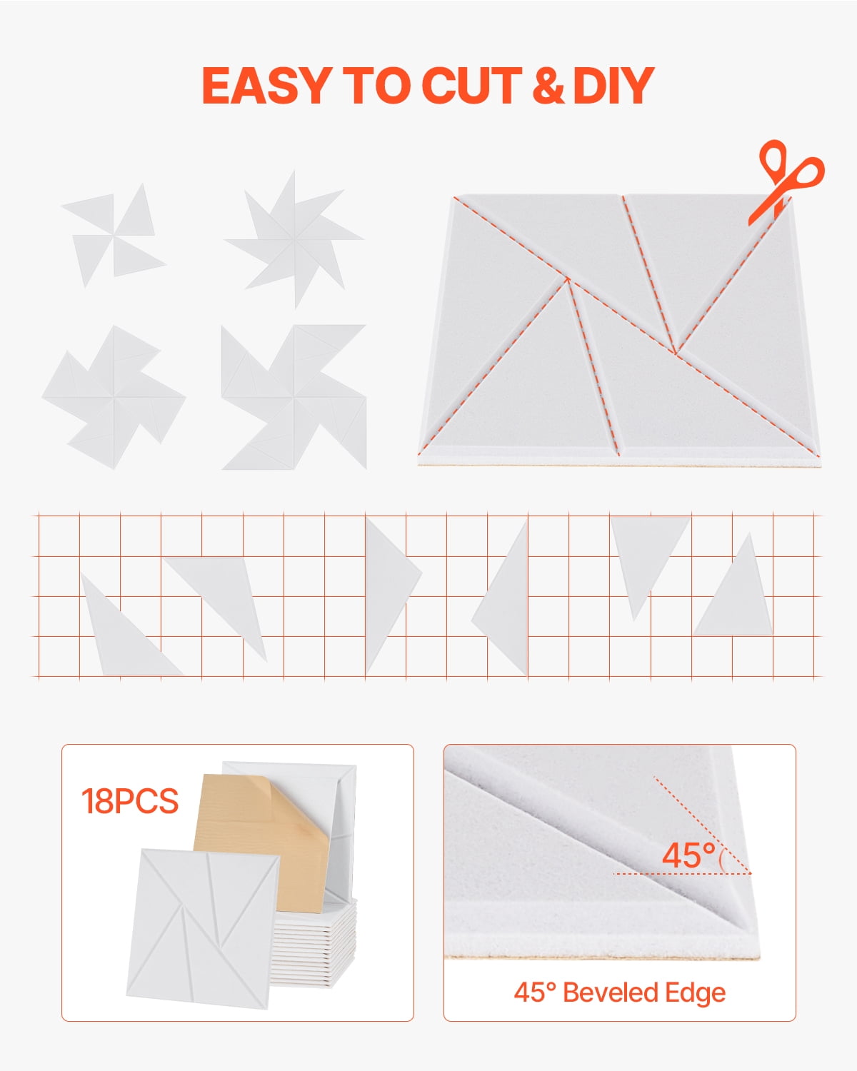 VEVOR 18 Pack Acoustic Panels with Self Adhesive, 11.8 x 11.8 x 0.4 inch Sound Proof Foam Panels, Polyester Fiber Soundproof Wall Panels High Density, for Home, Studio, Office, Theater, White