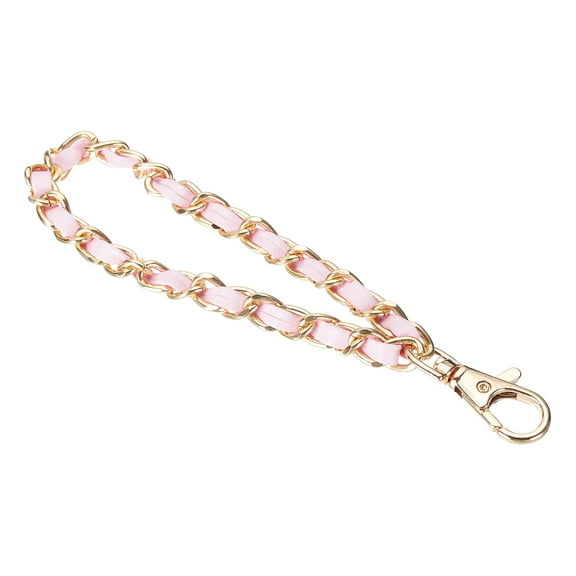 Uxcell Chain Wristlet Strap, 7" Leather Chain Wrist Lanyard Hand Strap Replacement with Metal Buckles for DIY Keychain Purse Wallet Clutch Bags Handbag Phone Case, Gold-Pink