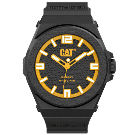 CAT "Spirit Evo" Men's Watch, 46mm Case, Silicone Strap (black/yellow)