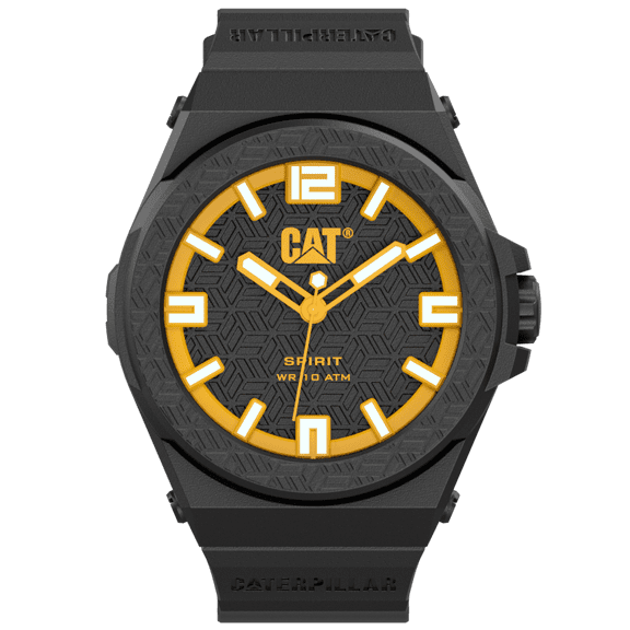 CAT "Spirit Evo" Men's Watch, 46mm Case, Silicone Strap (black/yellow)