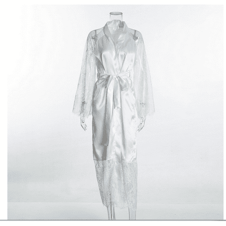 

Women Sexy Satin Lace Sleepwear Robes Female Underwear Nightdress Summer Spring Autumn Babydoll Lingerie Nightwear Lace Soft Robe