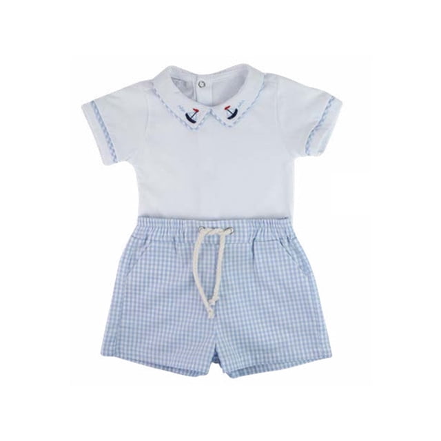 Conjunto de ropa Babytunes Couture azul a cuadros con barcos - G