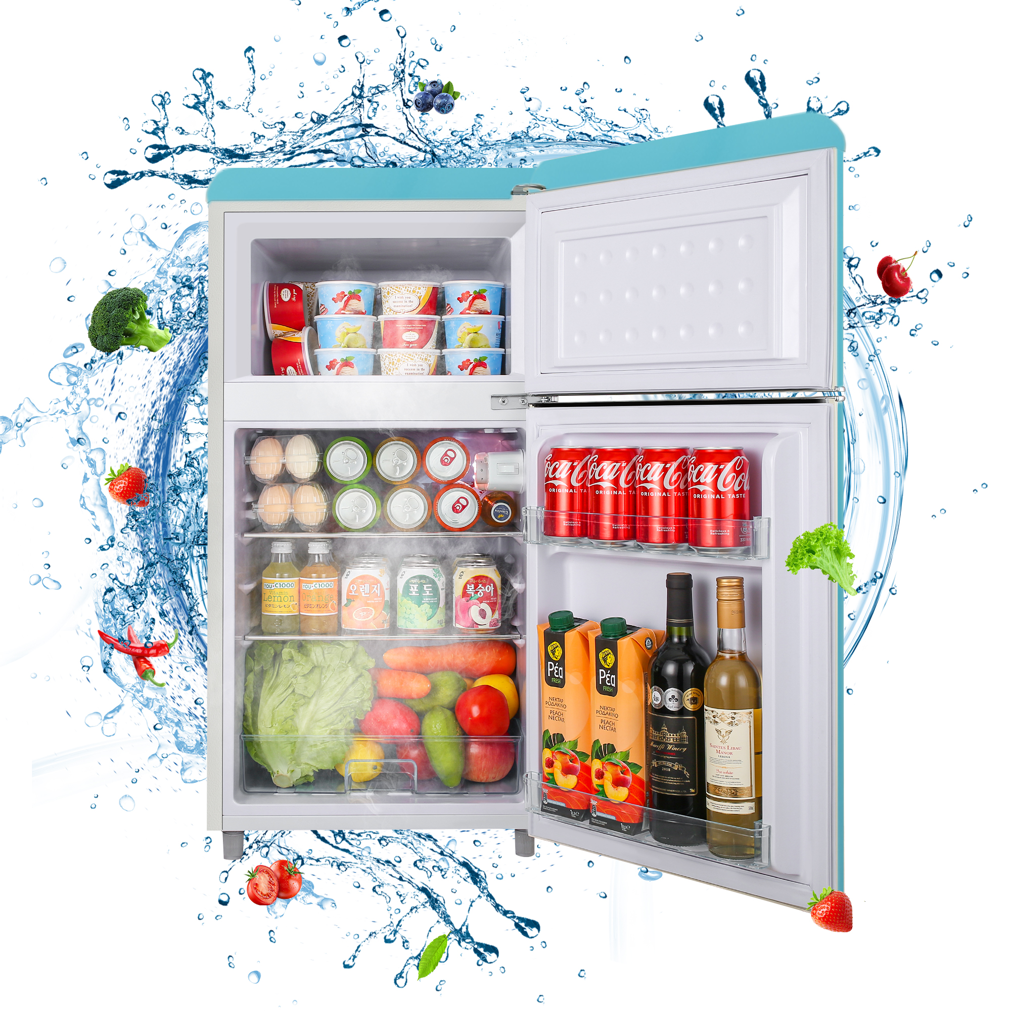 WANAI 3.2 Cu.Ft Compact Refrigerator ,2 Doors Small Refrigerator,Retro Mini fridge with Freezer