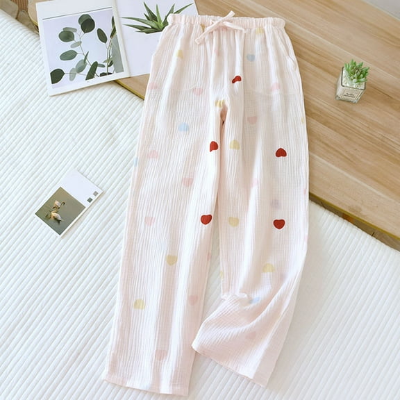 QLEICOM Lounge Pants Women,Pants for Women,Women's Comfortable Casual Pajama Pants Floral Print Elastic Waist Palazzo Lounge Pants Wide Leg