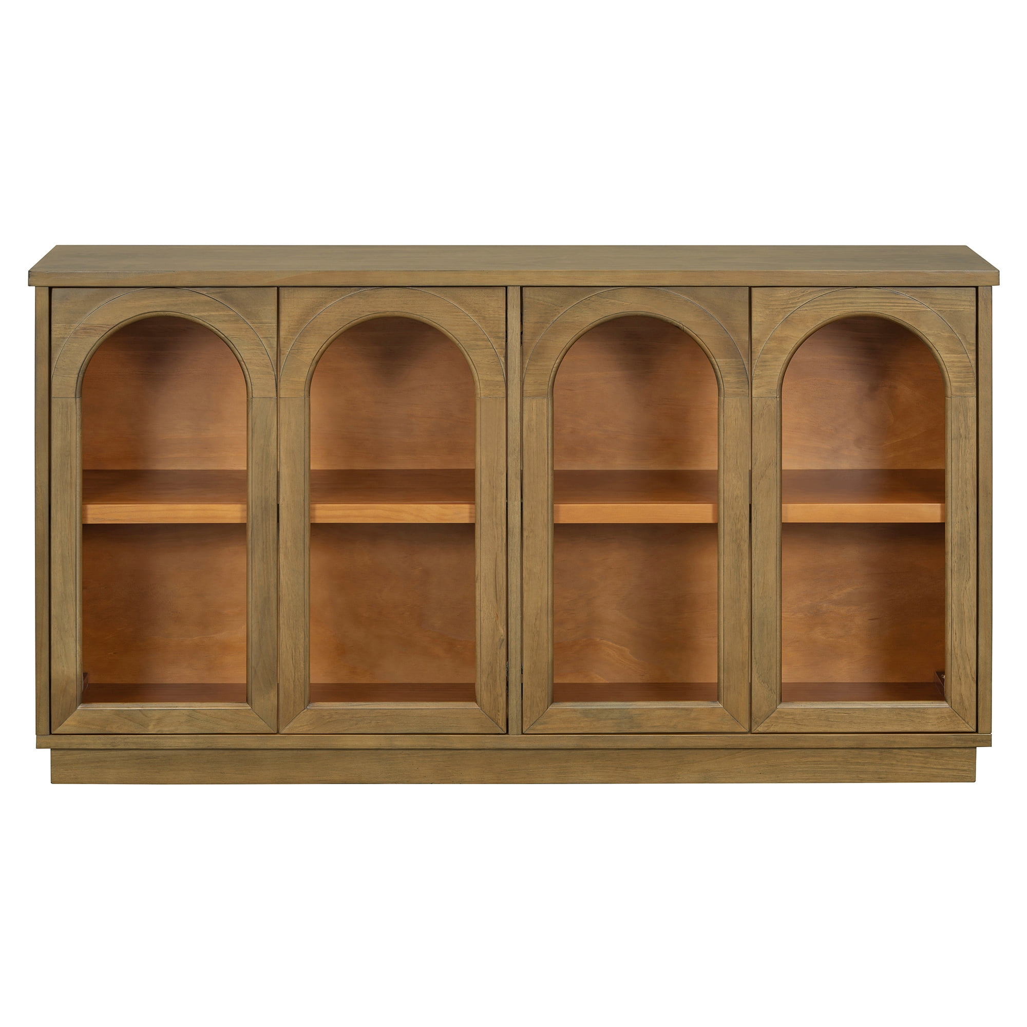 EUROCO 57.7" Large Sideboard Buffet Cabinet with Storage, Arched Cabinet with Glass Doors and Adjustable Shelves,Kitchen Cabinet for Kitchen, Living Room, Hallway,Old Pine
