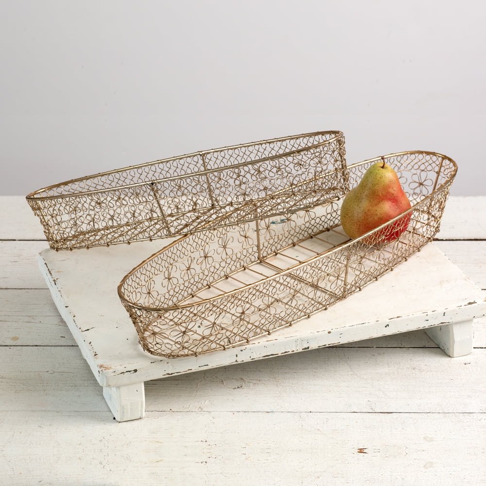 Set of Two Champagne Gold Wire Baskets
