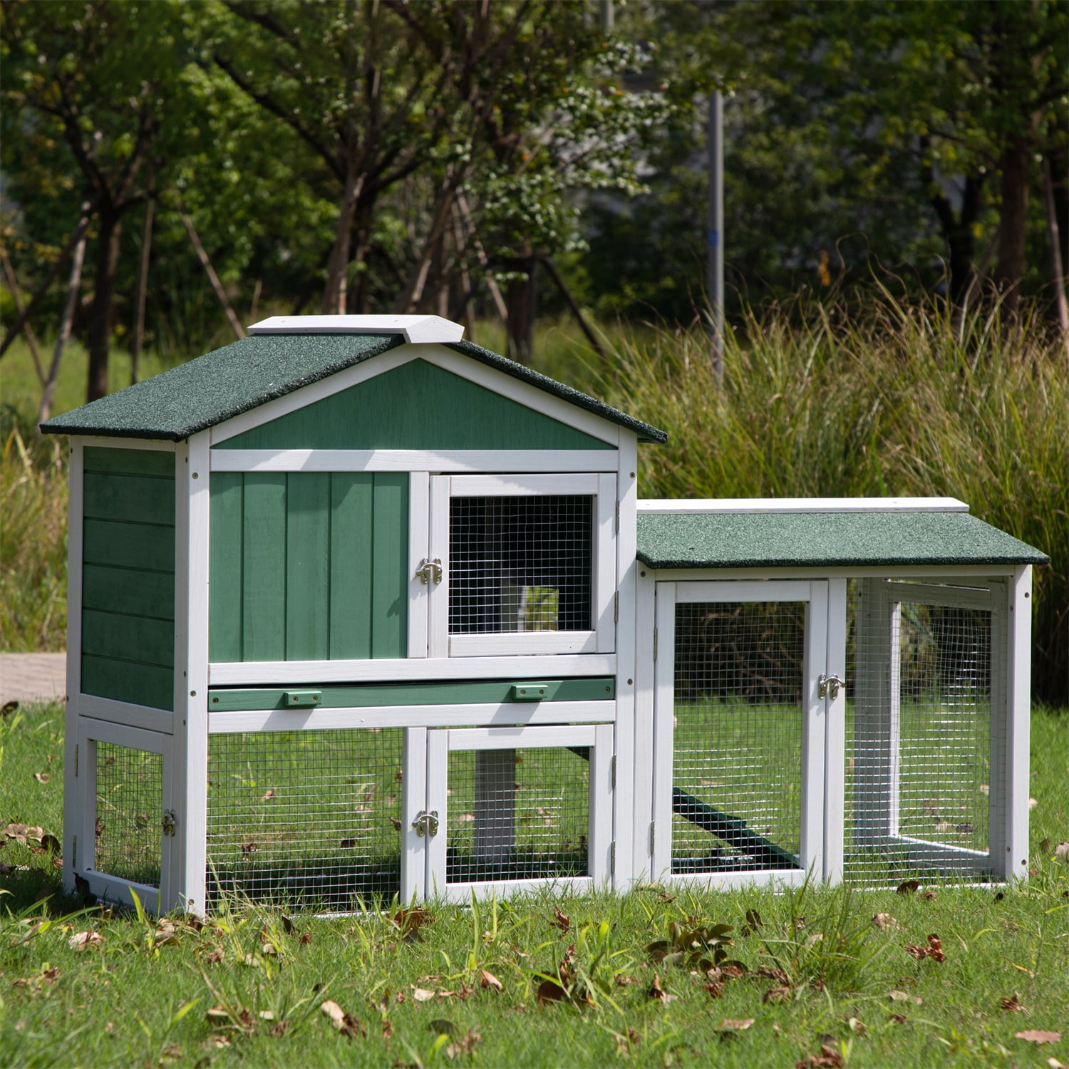 Pefilos 54" Two Tier Wooden Chicken Coop Habitat, Hen Nest for Outdoors Indoor Roof Waterproof Bunny Hutch Rabbit Cage Guinea Pig Coop Pet House for Small to Medium Animals with Stairs, Green Pefilos 54" Two Tier Wooden Chicken Coop Habitat, Hen Nest for Outdoors Indoor Roof Waterproof Bunny Hutch Rabbit Cage Guinea Pig Coop Pet House for Small to Medium Animals with Stairs, Green