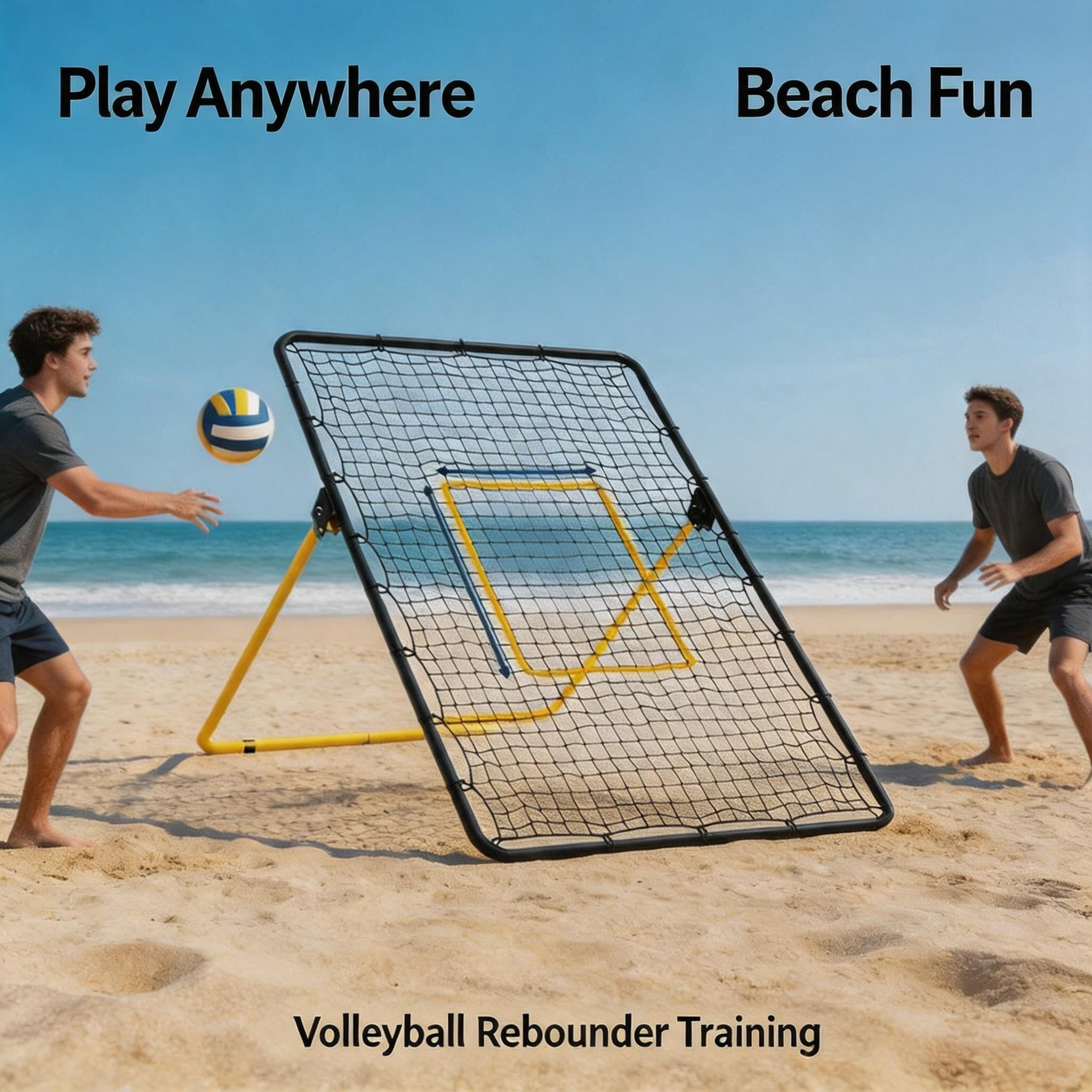 7x4 FT Volleyball Bounce Back Net, 5 Adjustable Angles, Foldable Heavy Duty Training Net with Ground Stakes, Yellow