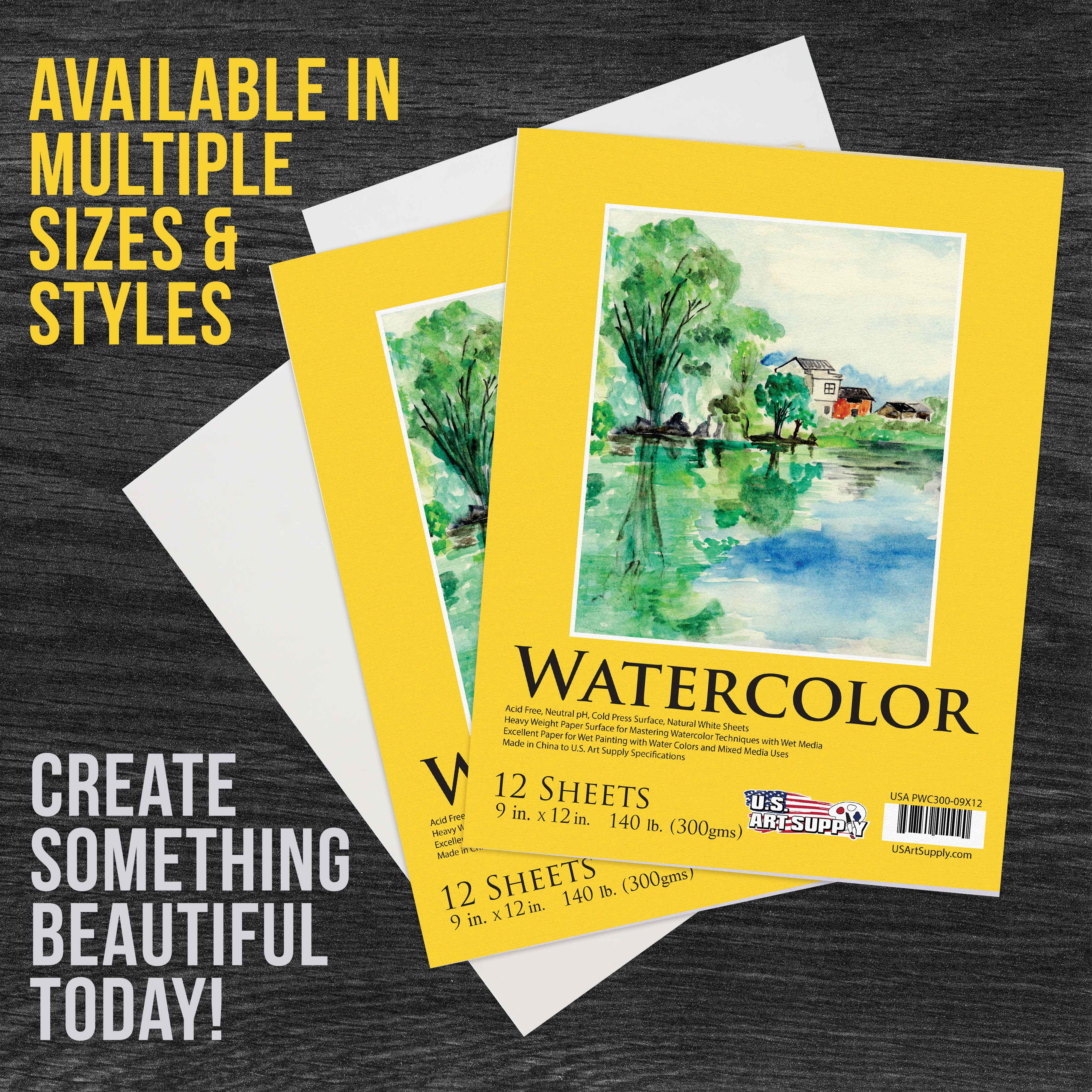 Large Watercolor Paper Pad Set of 2 - 20 Sheets/Pad - Cold Press Paper for  Wet Media