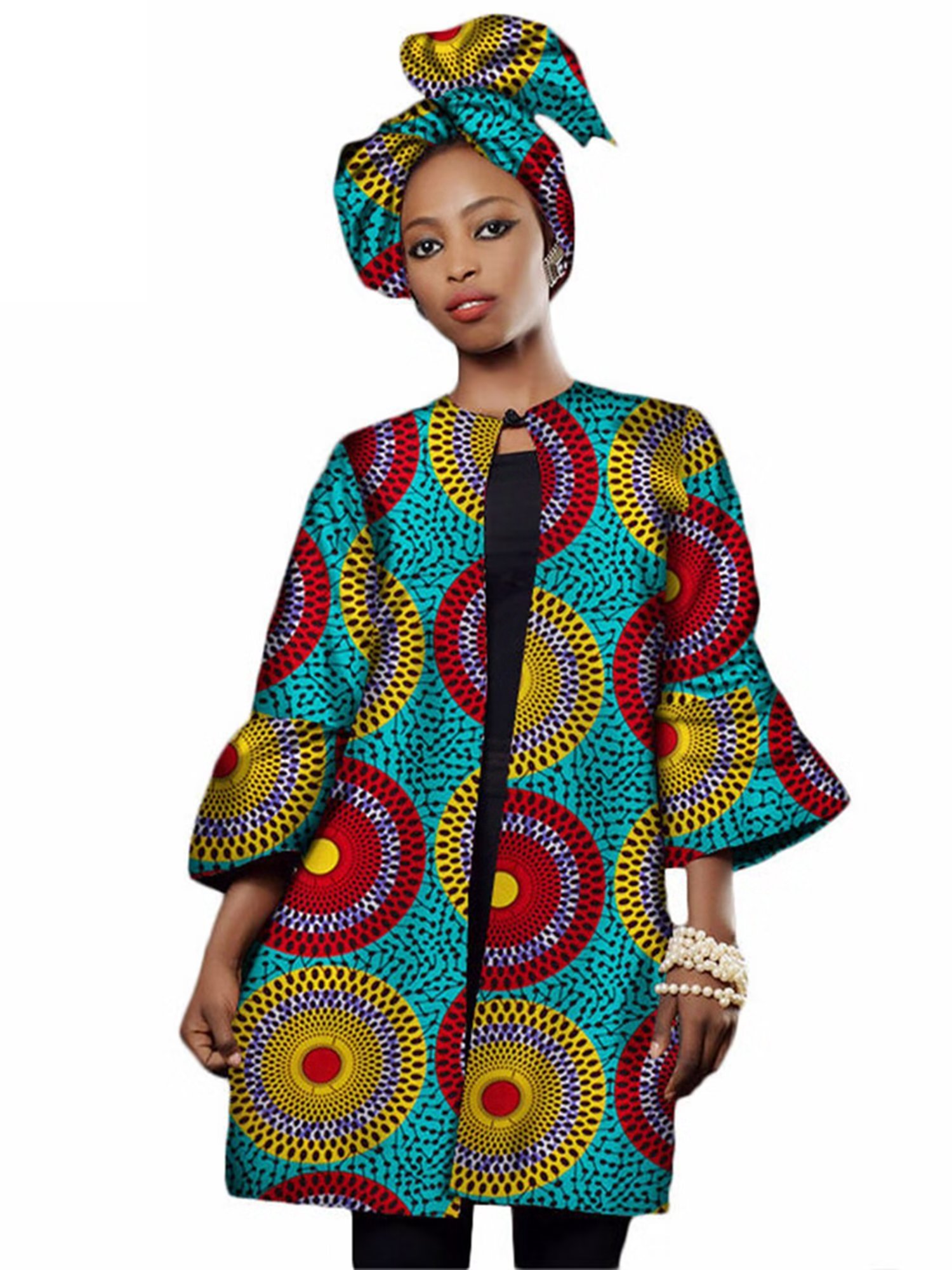BintaRealWax Women African Print Clothing Dashiki Three Quarter Sleeve
