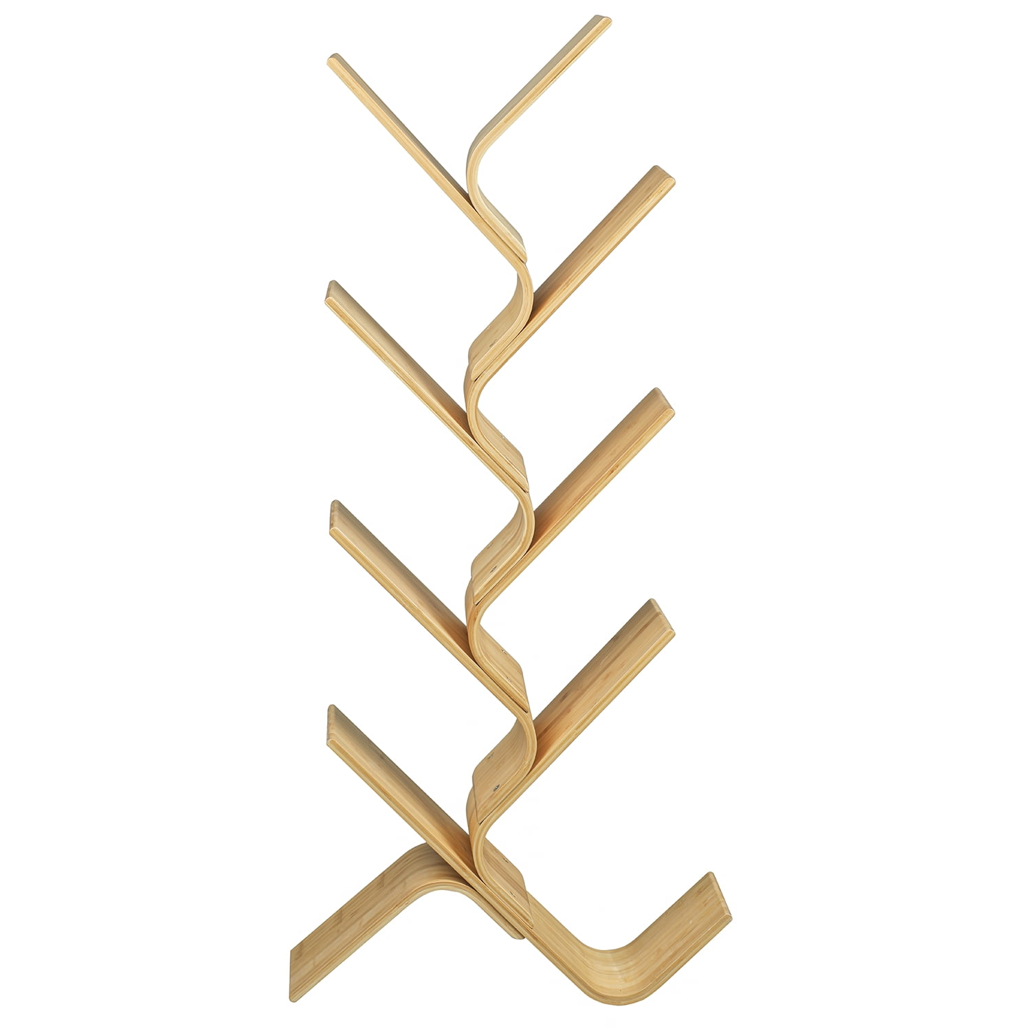 Kadyn 8-tier Bamboo Floor Standing Tree Bookshelf, Bookcase Rack for Books Cds Plants, Book Tower Storage Organizer Shelves for Living Room, Light Brown