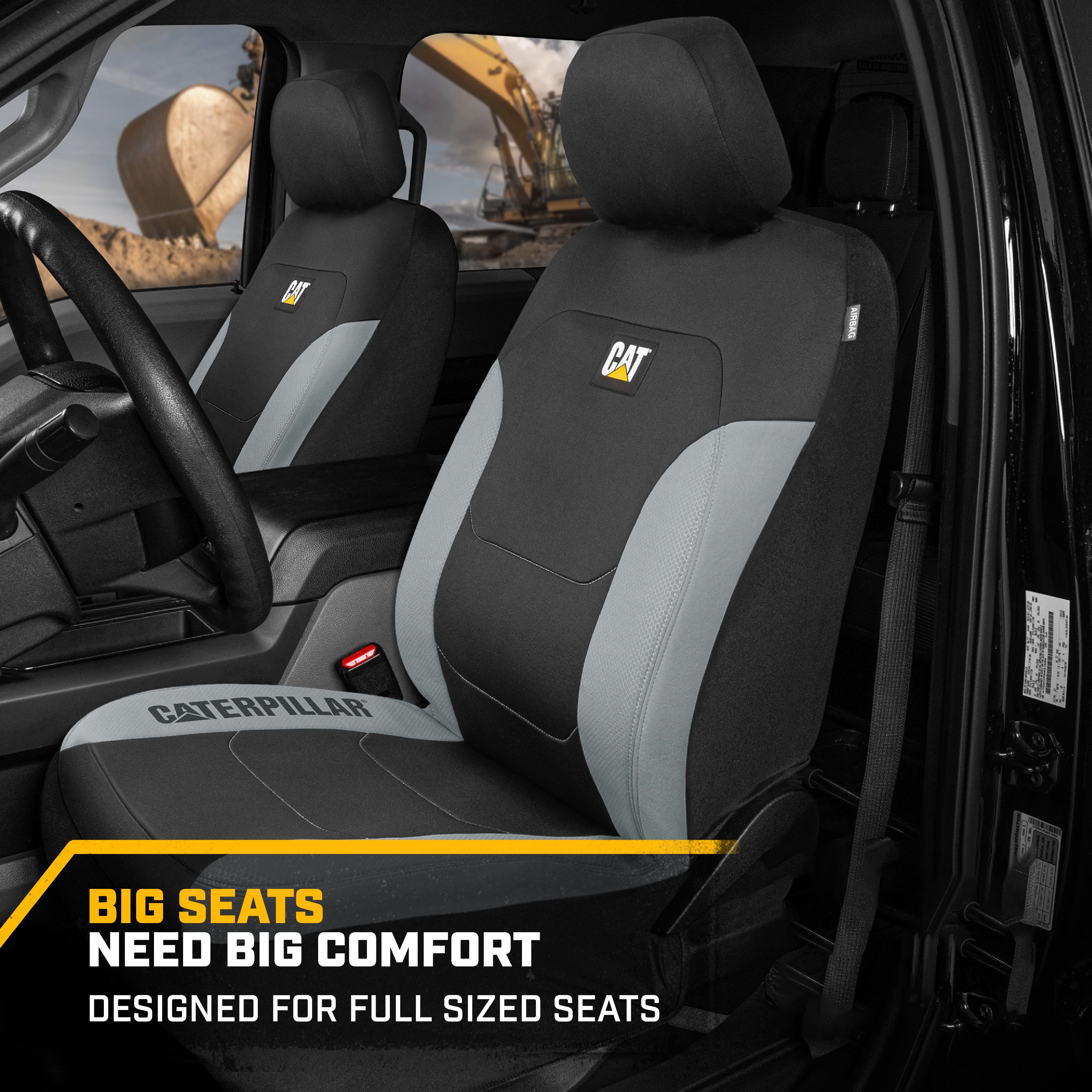 CAT FlexFit Black Gray Seat Covers for Cars, Trucks, & SUV - (2) Front Car Seat Cover Front Seat Protectors - Airbag Compatible Seat Covers for SUV Interior Covers & Truck Seat Cover Car Accessories