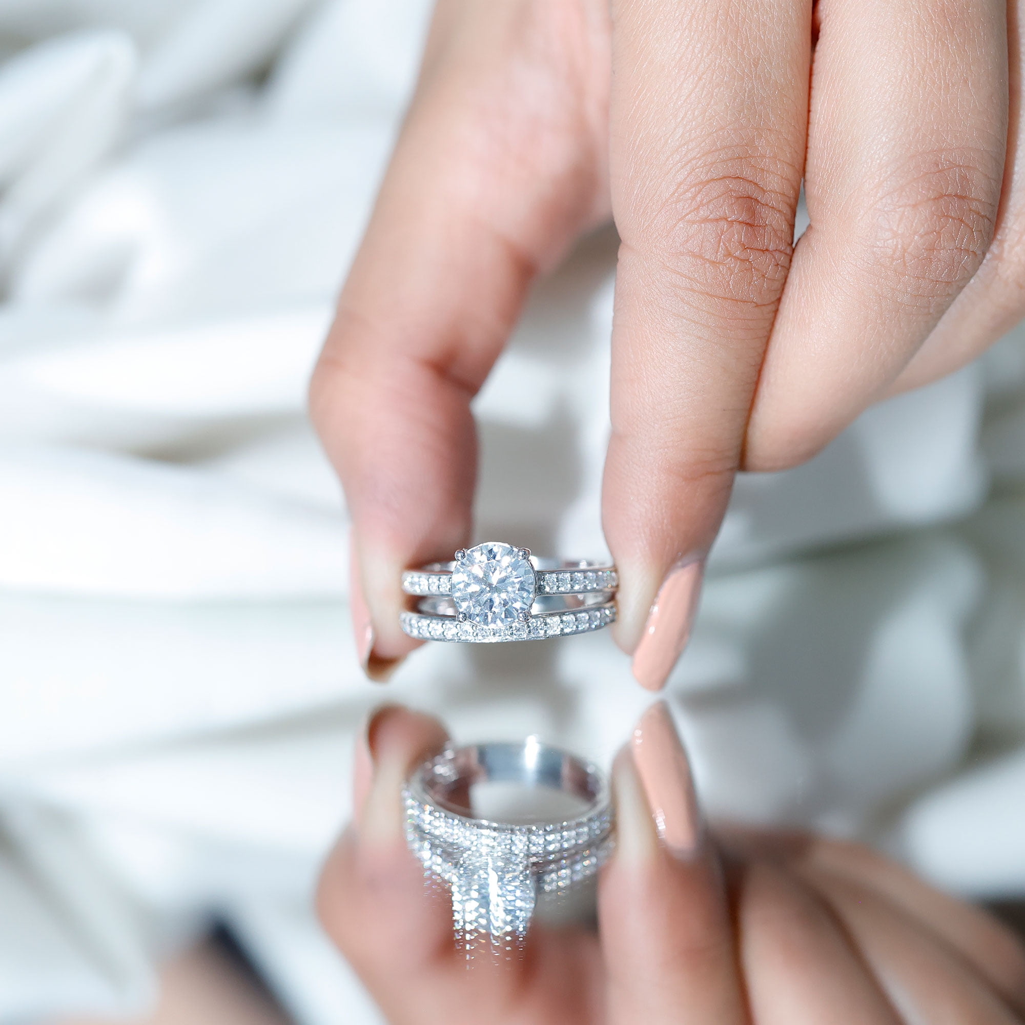 Rosec Jewels Lab Grown Diamond Wedding Engagement Ring Set for Women - 2 Carat Engagement Ring with Band - EF-VS Quality, 10K White Gold, US 7.00