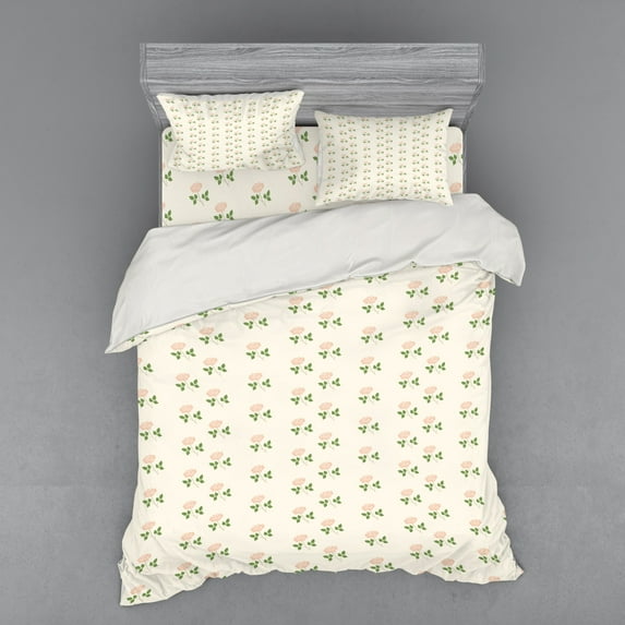 Ambesonne Floral Bedding Set 4 Pcs, Vintage Rose Pink Petals, Queen, Pale Pink White