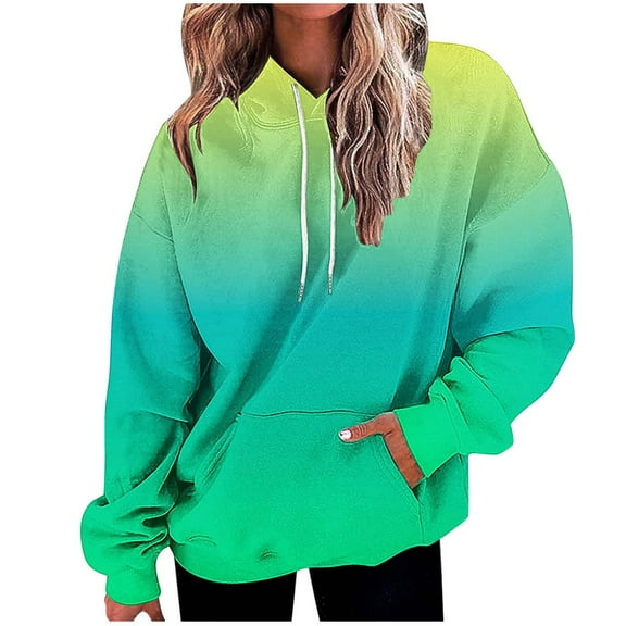Women's Gradient Printed Long Sleeve Hooded Sweatshirt Pullover Top Casual Pocket Drawstring Comfortable Loose Winter Wear