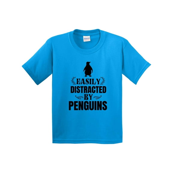 Inktastic Easily Distracted by Penguins Youth T-Shirt