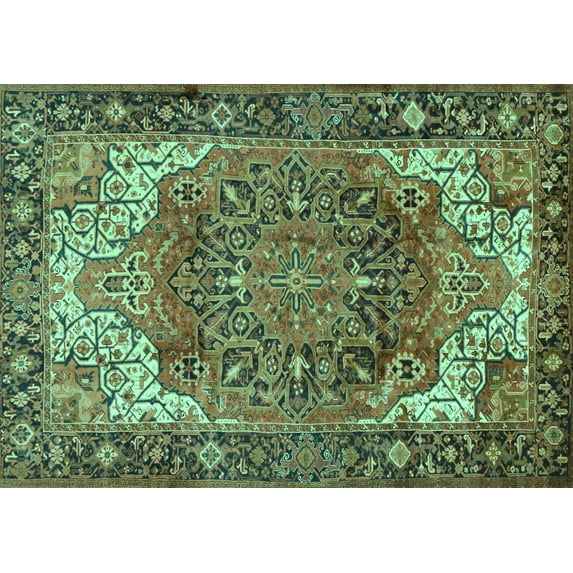 Ahgly Company Machine Washable Indoor Rectangle Persian Turquoise Blue Traditional Area Rugs, 2' x 5'